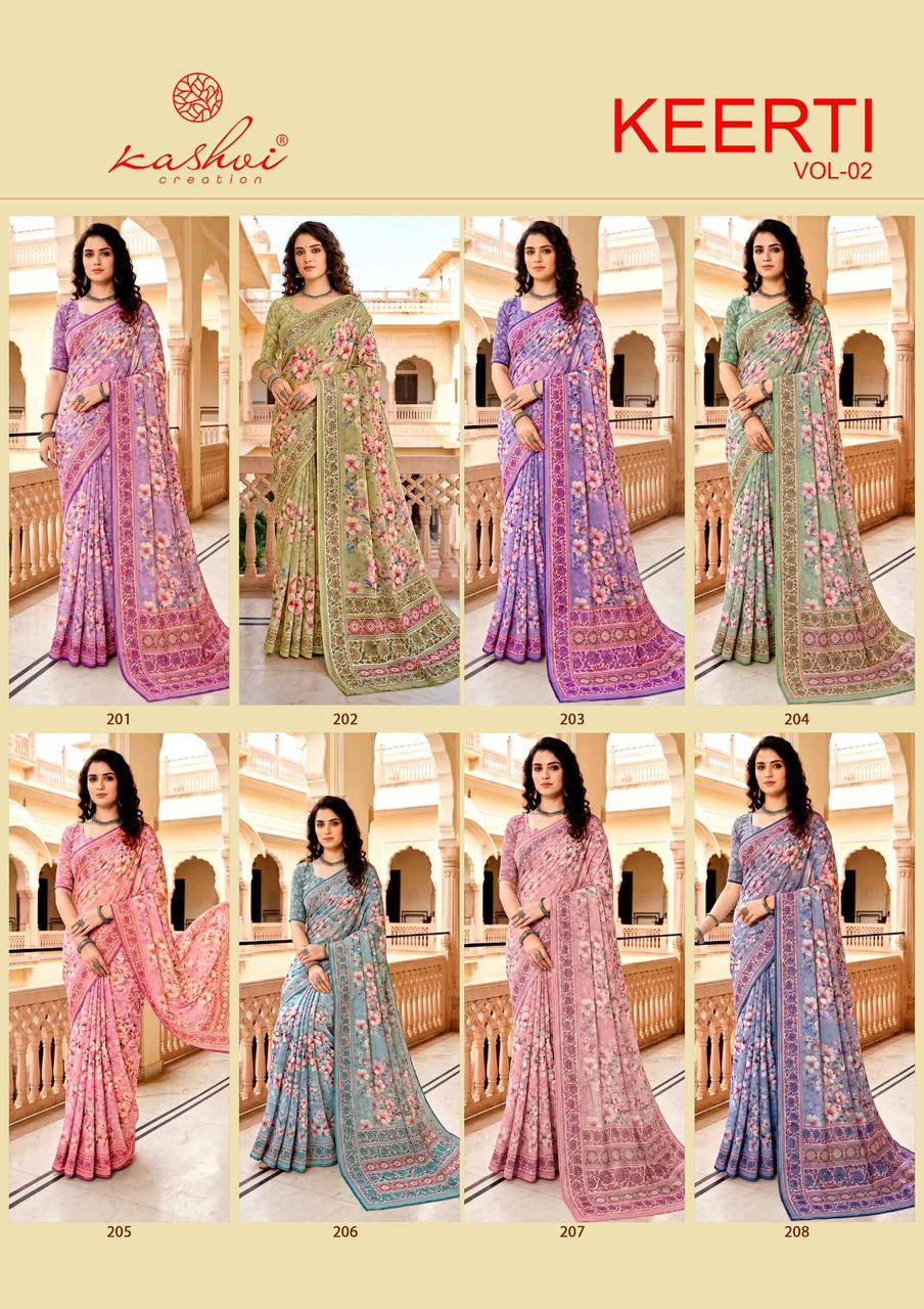 KEERTI VOL 02 By KASHVI CREATION 201 To 208 Series Indian Traditional Wear DULL MOSS VISCOSE sarees At Wholesale Price